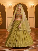 Folurecent Green Gorgette Embroidered Designer Lehenga Choli