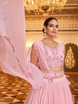 Pink Gorgette Embroidered Designer Lehenga Choli