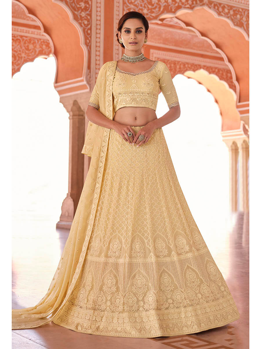 Off White Embroidered Designer Lehenga Choli