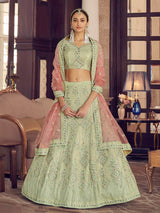 Pista Green Crepe Embroidered Lehenga