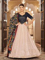 Pink and Navy Blue Georgette Designer Lehenga Choli