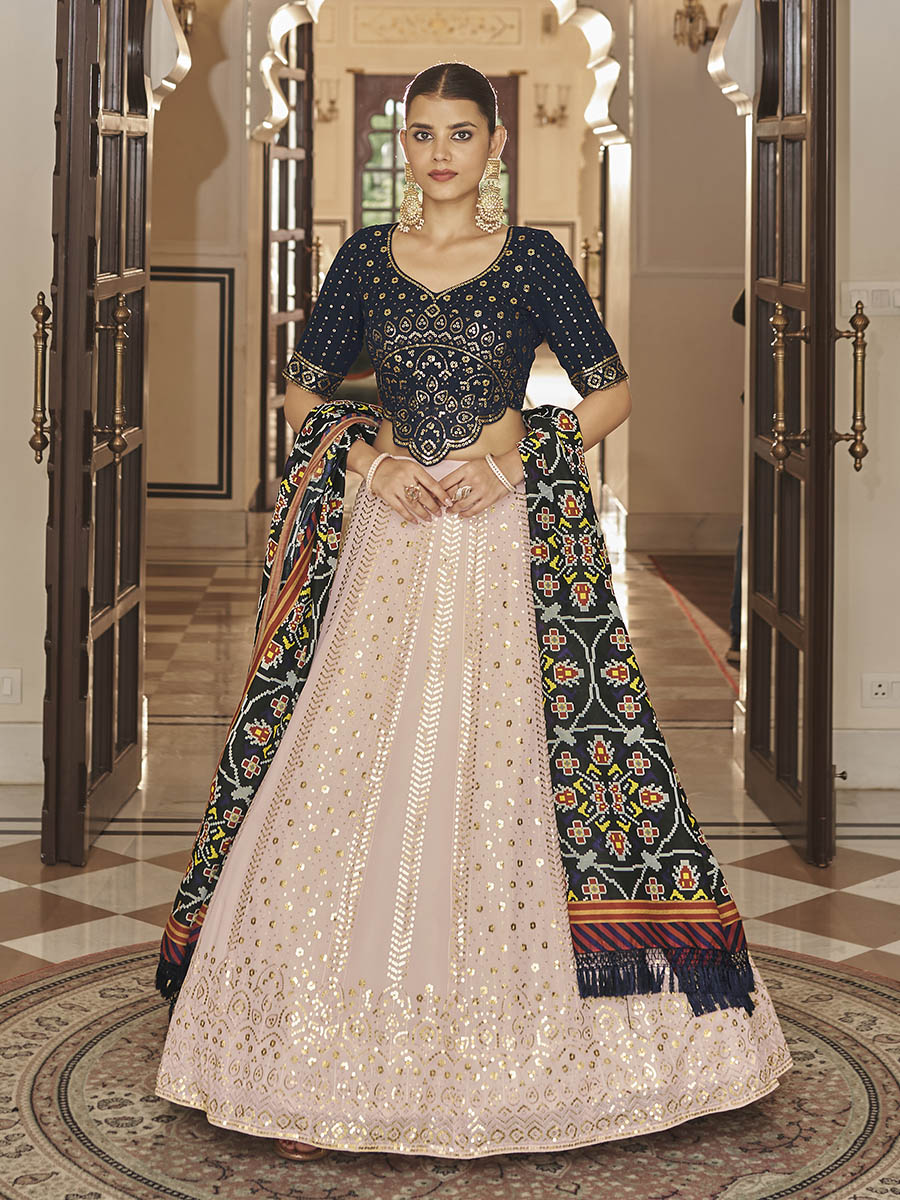 Pink and Navy Blue Georgette Designer Lehenga Choli