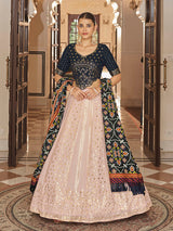 Pink and Navy Blue Georgette Designer Lehenga Choli