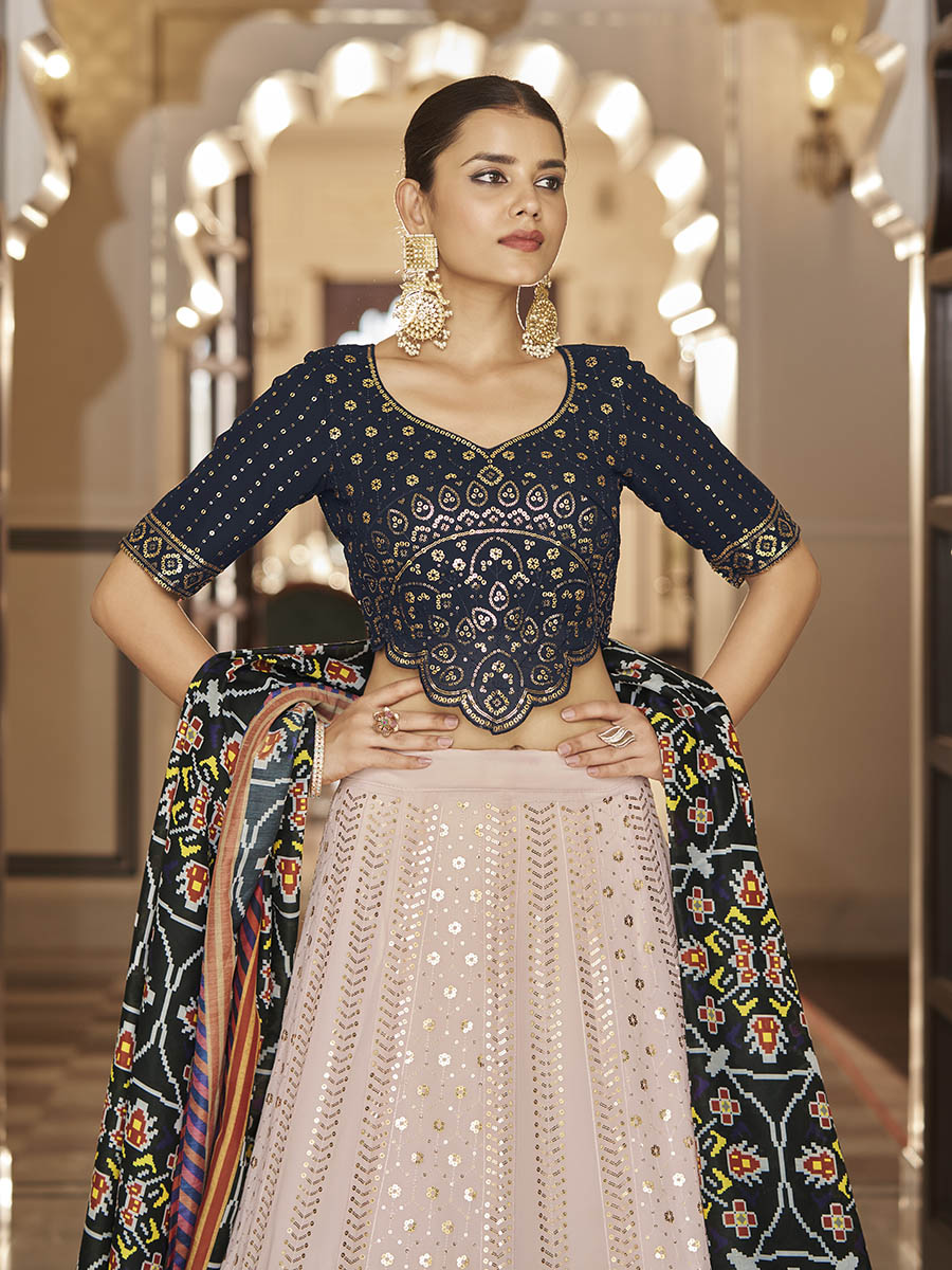 Pink and Navy Blue Georgette Designer Lehenga Choli