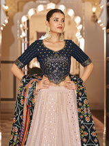 Pink and Navy Blue Georgette Designer Lehenga Choli