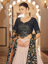 Pink and Navy Blue Georgette Designer Lehenga Choli