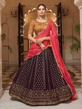 Purple and Mustard Yellow Georgette Designer Lehenga Choli