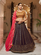 Purple and Mustard Yellow Georgette Designer Lehenga Choli