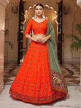 Orange and green Georgette Designer Lehenga Choli