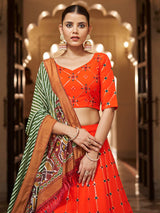 Orange and green Georgette Designer Lehenga Choli