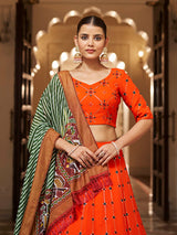 Orange and green Georgette Designer Lehenga Choli