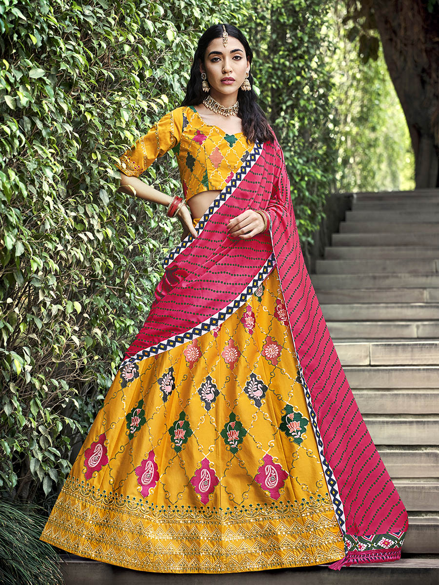 Yellow Silk Embroidered Designer Lehenga Choli