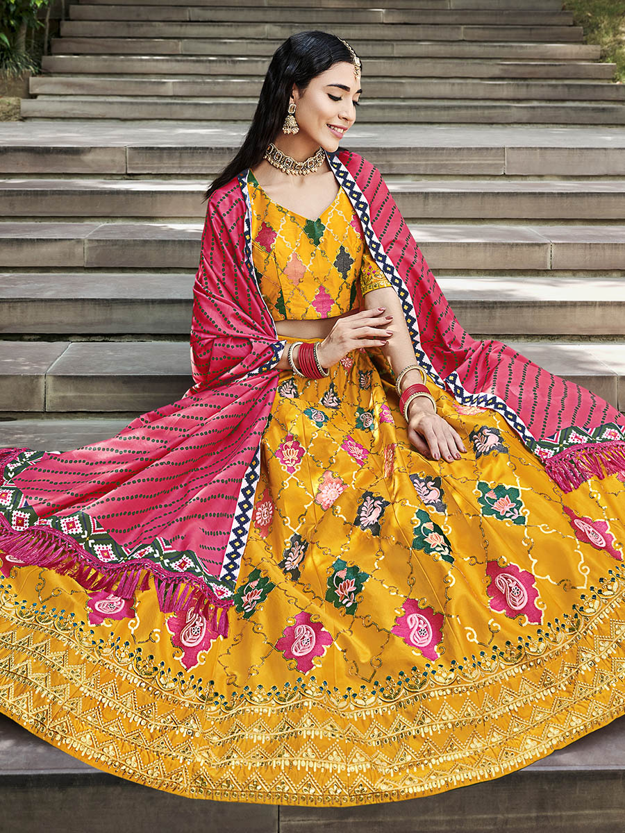 Yellow Silk Embroidered Designer Lehenga Choli