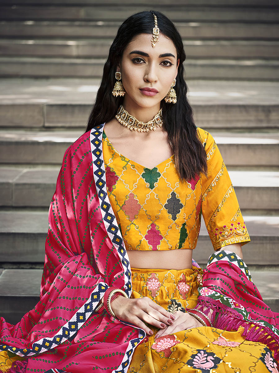 Yellow Silk Embroidered Designer Lehenga Choli