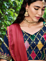 Navy Silk Embroidered Designer Lehenga Choli