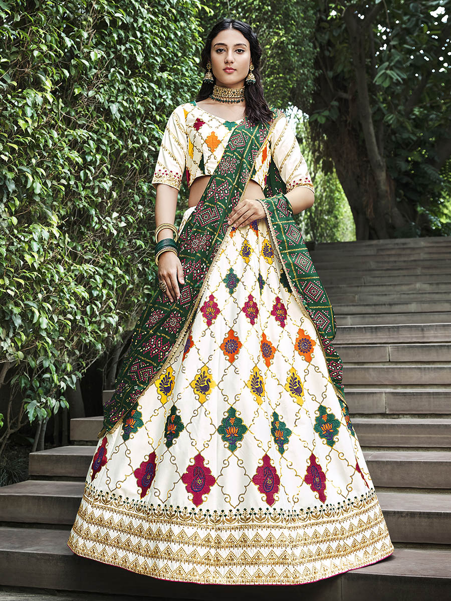 White Silk Embroidered Designer Lehenga Choli