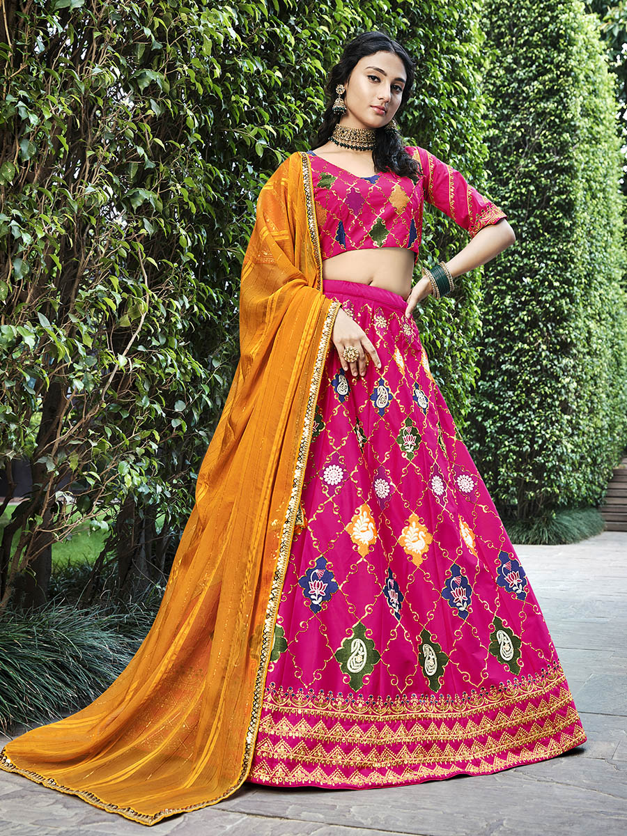 Rani Pink Silk Embroidered Designer Lehenga Choli