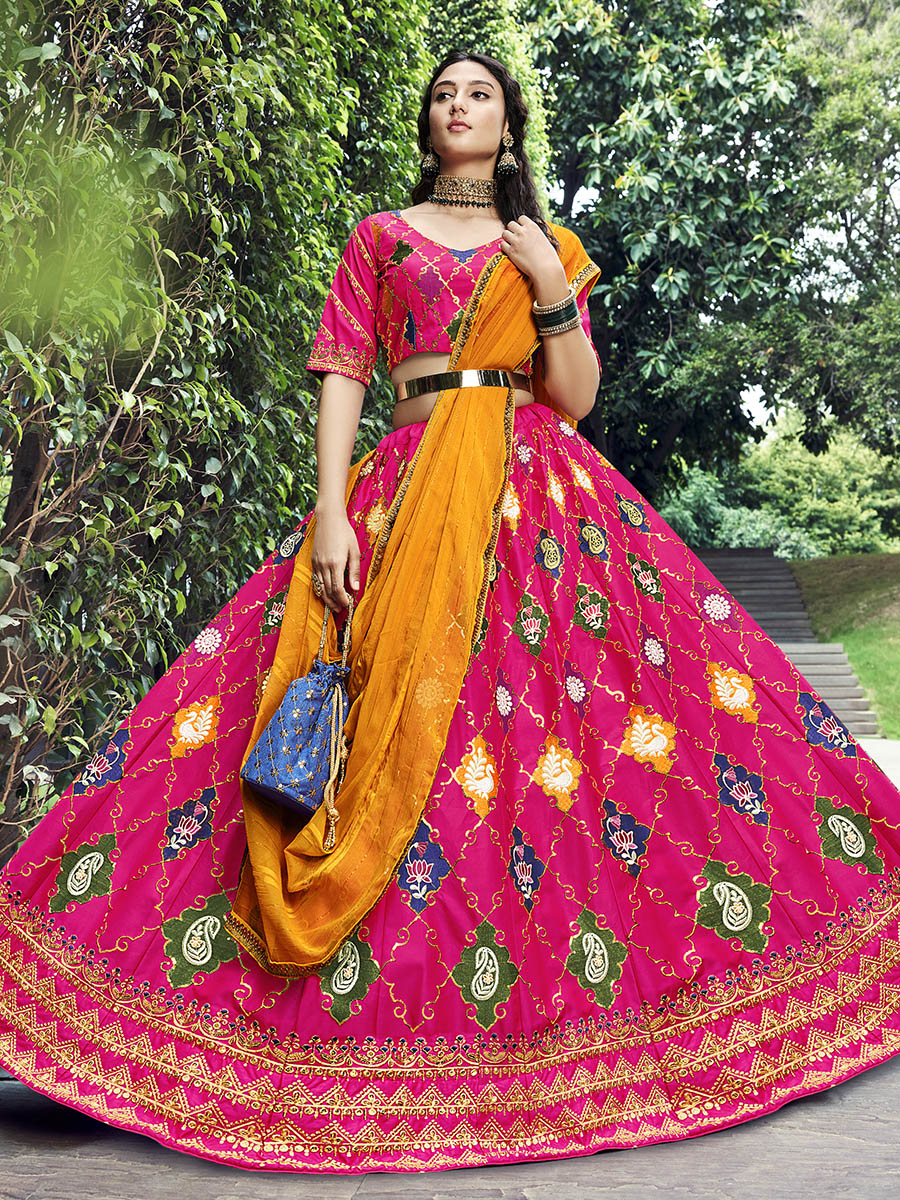 Rani Pink Silk Embroidered Designer Lehenga Choli