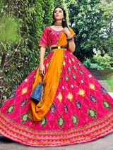 Rani Pink Silk Embroidered Designer Lehenga Choli