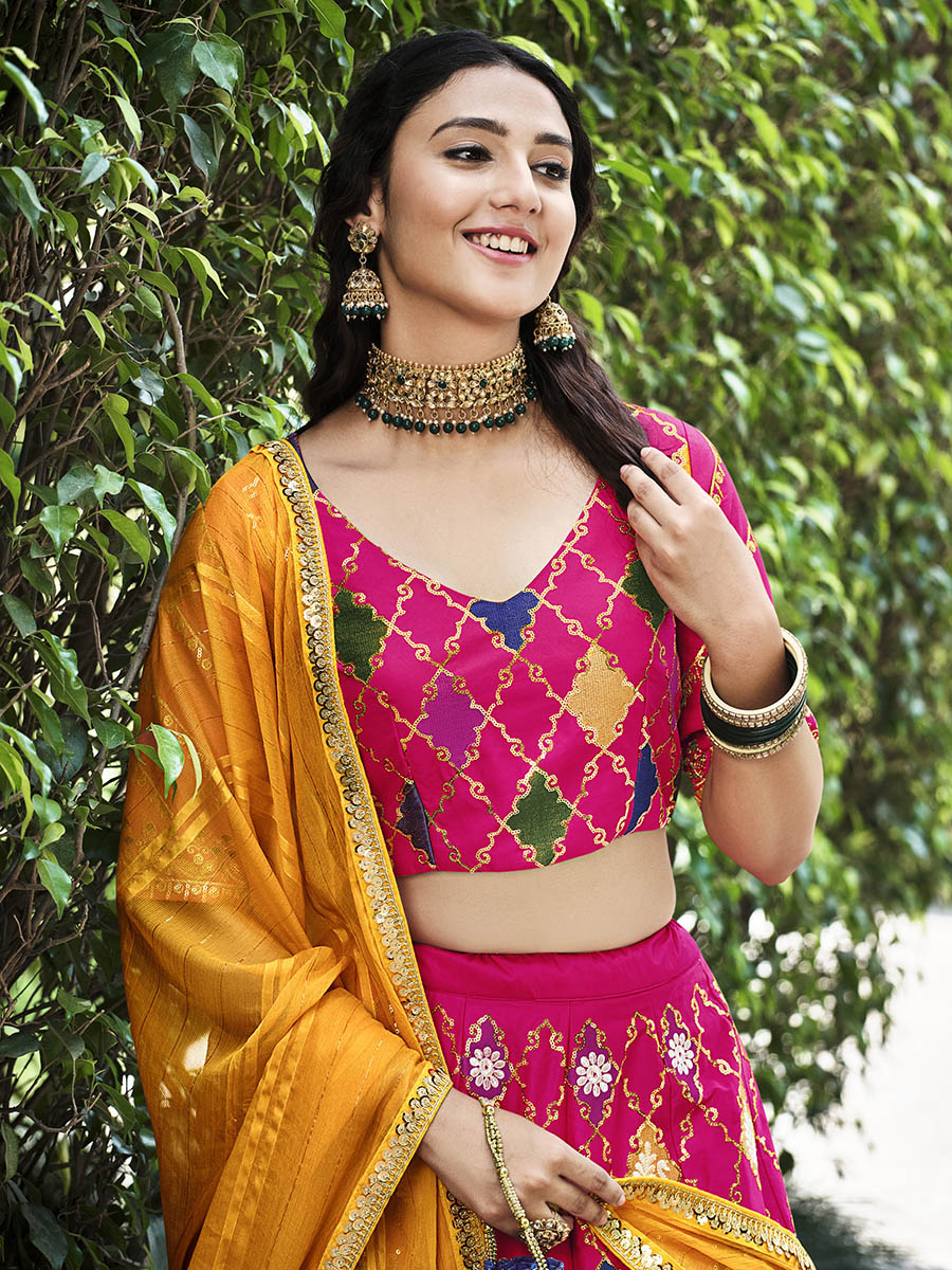 Rani Pink Silk Embroidered Designer Lehenga Choli