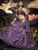 Purple Velvet Embroidered Designer Lehenga