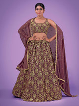 Lilac Georgette Embroidered Designer Lehenga