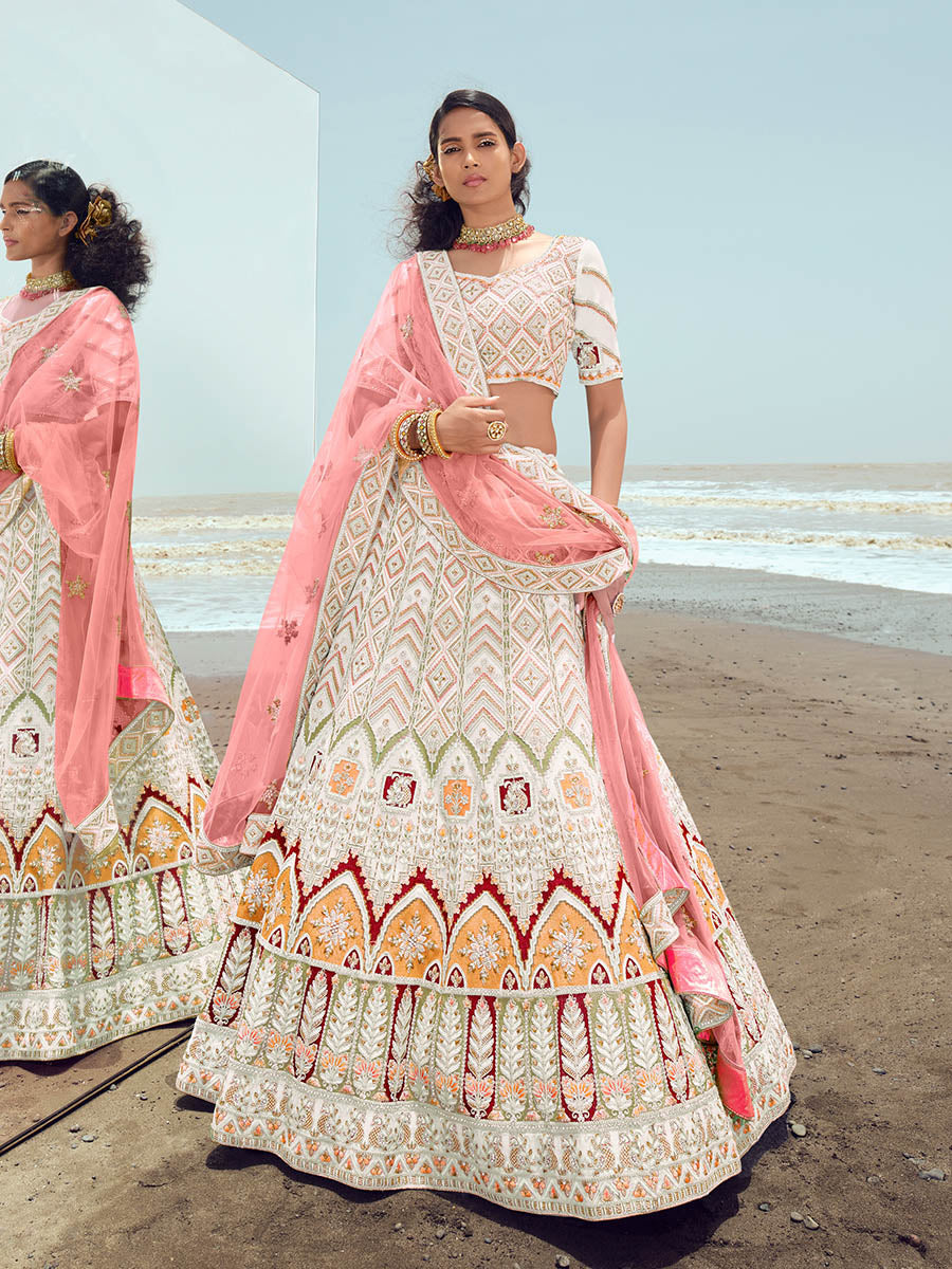 White Georgette Embroidered Designer Lehenga Choli