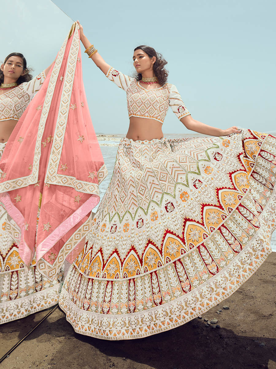 White Georgette Embroidered Designer Lehenga Choli