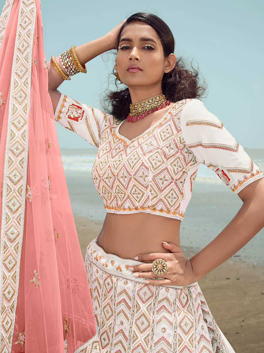 White Georgette Embroidered Designer Lehenga Choli