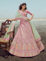 Pink Organza Embroidered Designer Lehenga Choli