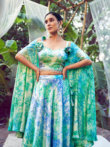 Sky Silk Digital Printed Designer Lehenga