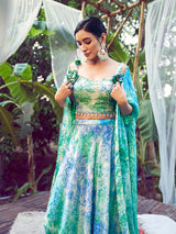 Sky Silk Digital Printed Designer Lehenga