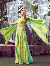 Fluorescent Green Silk Digital Printed Designer Lehenga