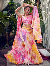 Purple Pink Silk Digital Printed Designer Lehenga