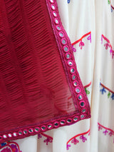 Pearl White Viscose Rayon and Cotton Embroidered with Print Designer Lehenga