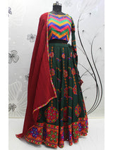 Green Viscose Rayon and Cotton Embroidered with Print Designer Lehenga