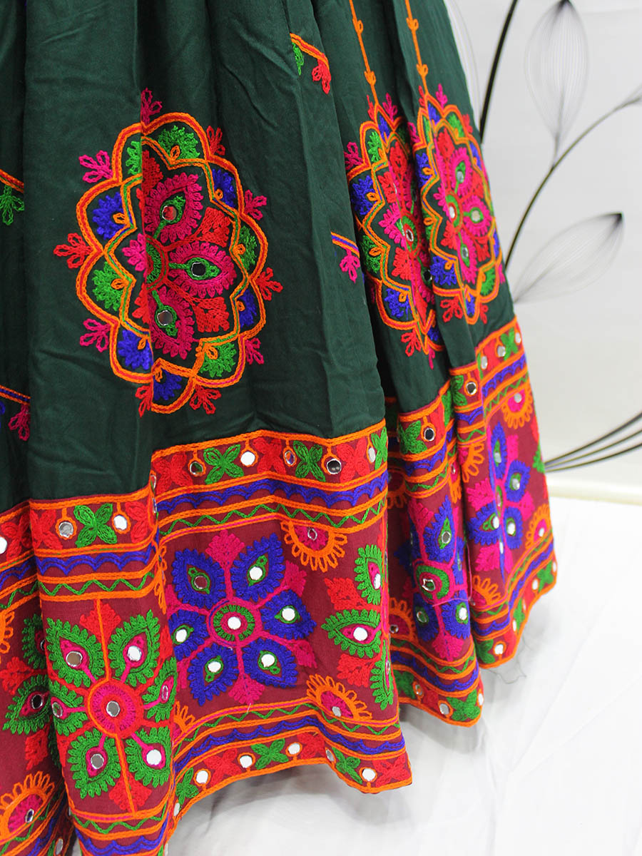 Green Viscose Rayon and Cotton Embroidered with Print Designer Lehenga