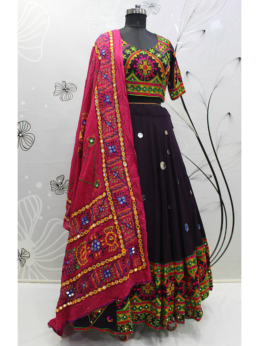 Purple Viscose Rayon and Cotton Embroidered with Print Designer Lehenga