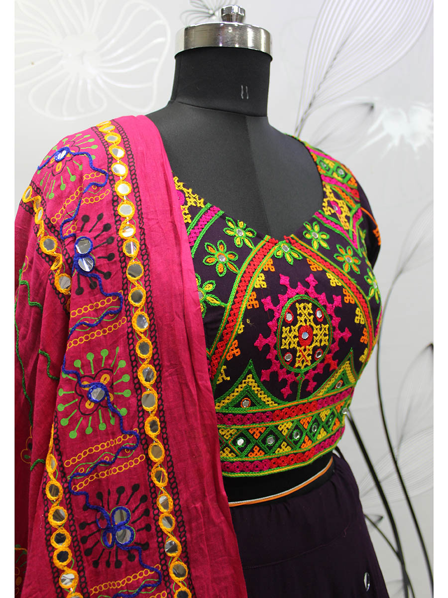 Purple Viscose Rayon and Cotton Embroidered with Print Designer Lehenga