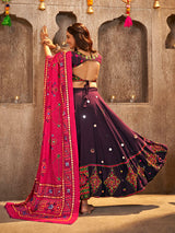 Purple Viscose Rayon and Cotton Embroidered with Print Designer Lehenga