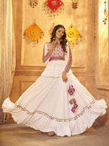 White Viscose Rayon Embroidered Designer Navratri Special Lehenga