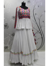 White Viscose Rayon Embroidered Designer Navratri Special Lehenga