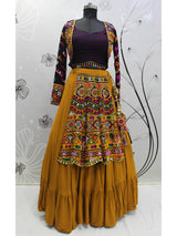 Mustard Yellow Koti Style Viscose Rayon Embroidered Designer Navratri Special Lehenga