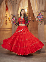 Red Viscose Rayon Embroidered Designer Navratri Special Lehenga