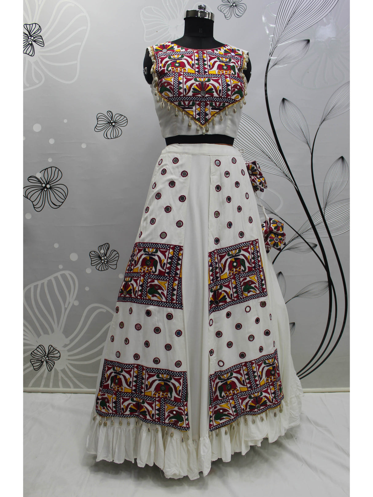 White Koti Style Viscose Rayon Embroidered Designer Navratri Special Lehenga