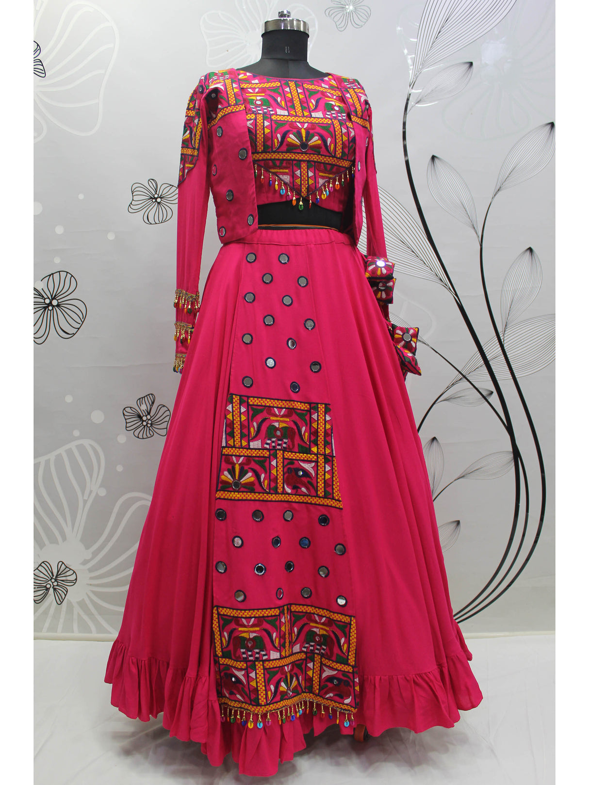 Rani and Pink Koti Style Viscose Rayon Embroidered Designer Navratri Special Lehenga