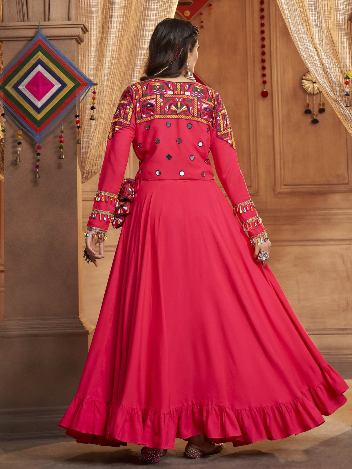 Rani and Pink Koti Style Viscose Rayon Embroidered Designer Navratri Special Lehenga