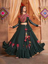 Green Koti Style Viscose Rayon Embroidered Designer Navratri Special Lehenga