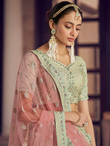 Pista Green Crepe Embroidered Lehenga