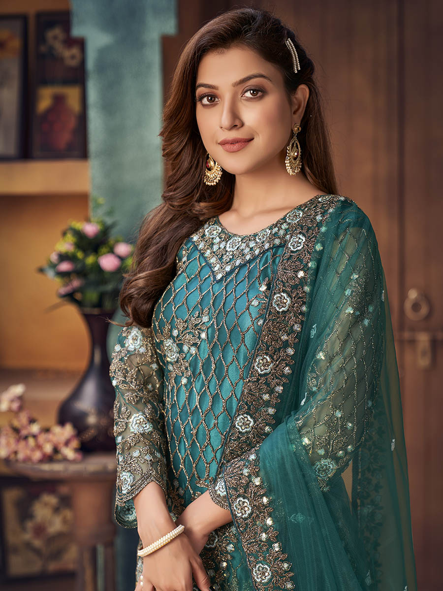 Rama Green Heavy Embroidered Pant Style Suit